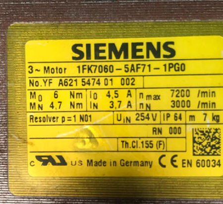 SIEMENS servo motor 1FK7060-5AF71-1AG0