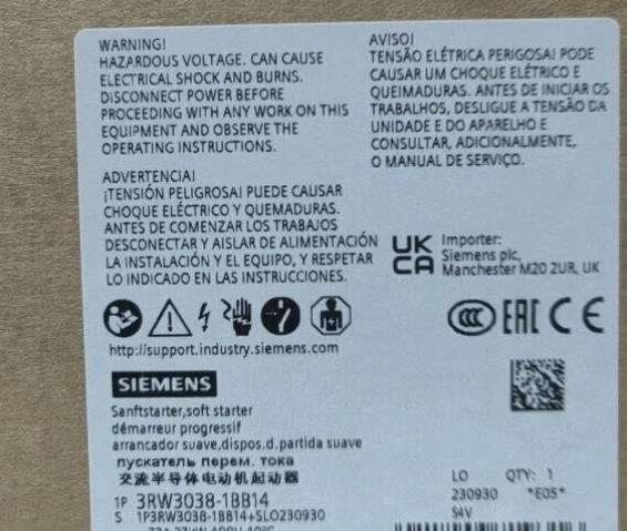 SIEMENS SIRIUS soft starter 3RW3038-1BB14 2 3RW3038 1BB14