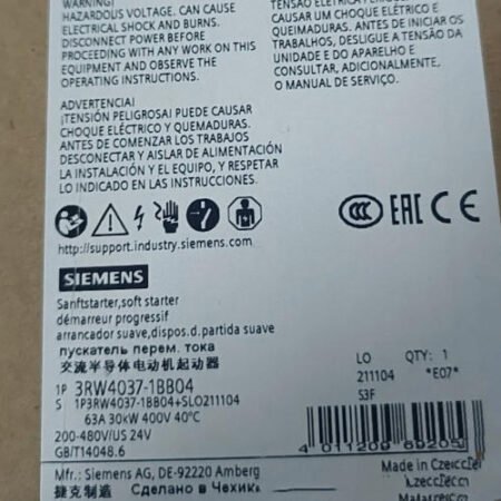 SIEMENS SIRIUS soft starter 3RW4037-1BB04
