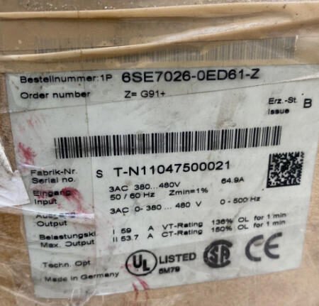 SIEMENS INVERTER 6SE7026-0ED61