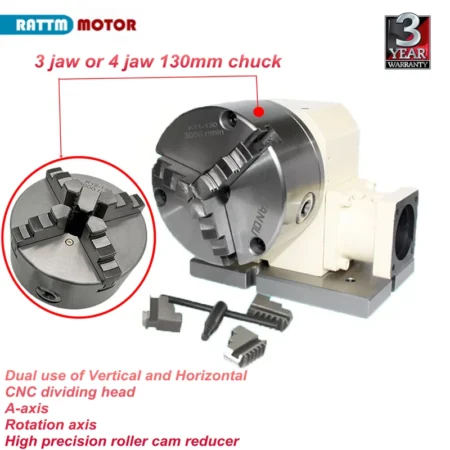 CNC 4th Axis 3 jaw 125MM 4-jaw 130mm Chuck Reducer 15:1 Rotary A-Axis 750W Servo