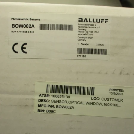 NEW BALLUFF BOW-A-1616-NS-C-S49 OPTICAL OPERATION WINDOW SENSOR 160X160MM