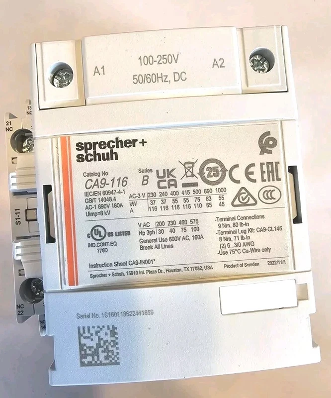 SPRECHER & SCHUH CA9-116-11-120W-L 3 Pole Aux. Contactor 1NO & 1NC 2 CA9 116 11 120W L 0