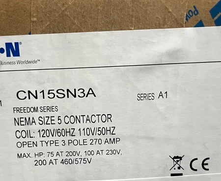 SEALED EATON CUTLER HAMMER CN15SN3A 120 VAC Size 5 CN15SN3 Contactor 270 AMP