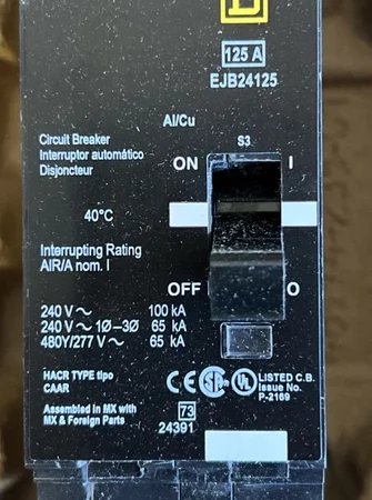 Square D EJB24125 Circuit Breaker 125 A 2 Pole (BRAND NEW)