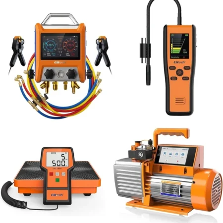Elitech Digital Manifold Gauge+2-in-1 Leak Detector+7CFM Vacuum Pump+HvacScale