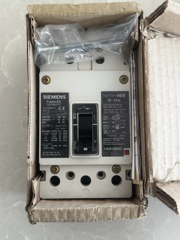 HEB3B050 Siemens 50 Amp 480V 3 Pole 65k Rated Bolt On Circuit Breaker New IN BOX 2 HEB3B050 0