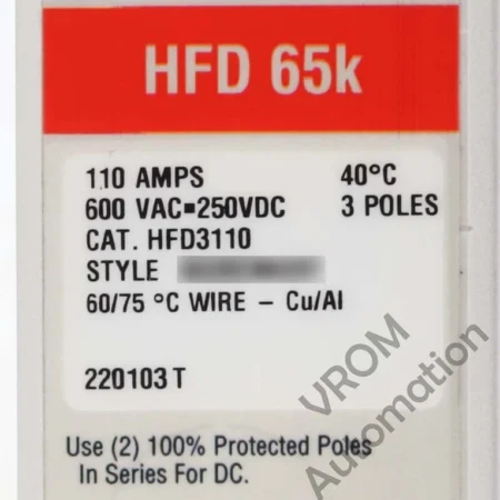 Surplus Eaton HFD3110 Eaton Circuit Breaker - 3 Pole 110A 600VAC 65kA IC @ 480V