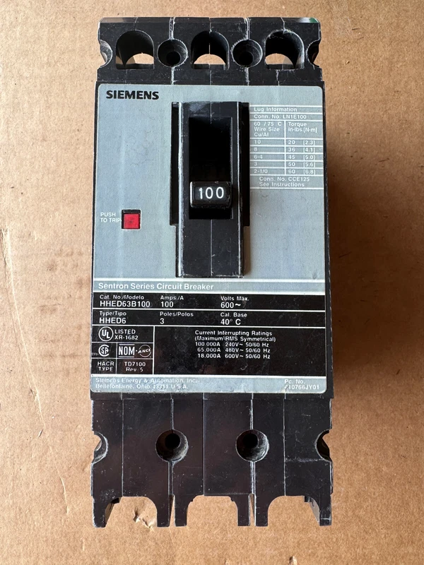 Siemens HHED63B100 Circuit Breaker 3P 100A 600V 65KA New Free Shipping 2 HHED63B100 0