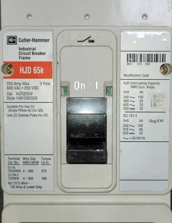 Eaton HJD3250 Circuit Breaker 250 amp 3 Pole 600 Vac 65k@480 Vac hjd3250 HJD hjd