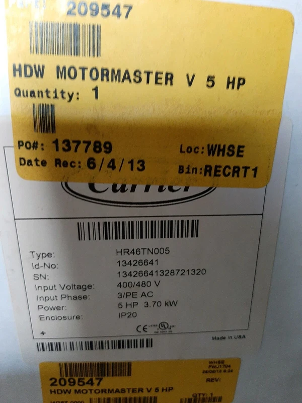 CARRIER UNITED TECHNOLOGIES HR-46TN-005 / HR46TN005 5HP VDF MOTORMASTER V5 2 HR 46TN 005 0
