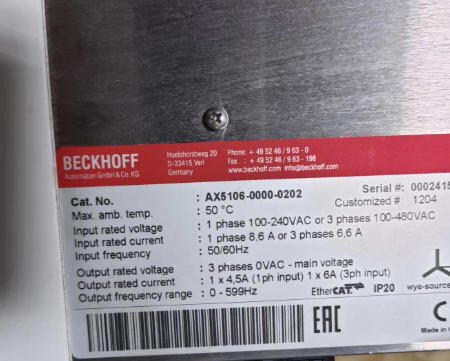 Beckhoff AX5106-0000-0202 Digital Compact Servo Drive