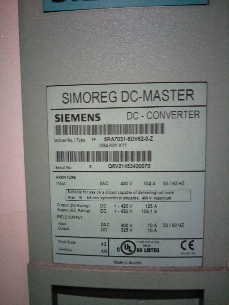 SIEMENS 6RA7091-6DV62-0-Z Master Converter 1 SIEMENS 6RA7091-6DV62-0-Z Master Converter
