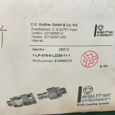 Walther 1-LP-019-0-L2230-11-1 Quick Connector - Leak-Proof Design