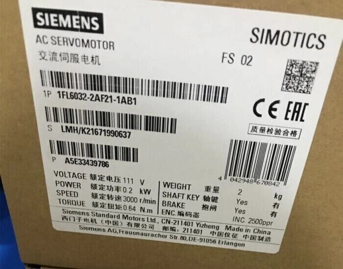 Siemens 1FL6032-2AF21-1AB1 AC Servo Motor Converter 1 1FL6032-2AF21-1AB1