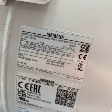 SIEMENS 1FW3202-1AH72-7DA0-Z Model Torque Motor - Industrial Use