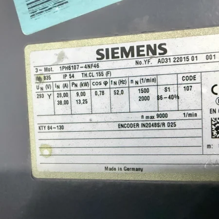 SIEMENS 1PH6107-4NF46 - Industrial Spindle Motor