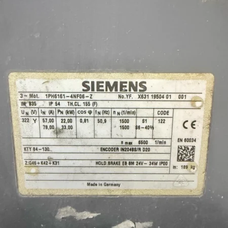 SIEMENS Spindle Motor 1PH6161-4NF06-Z for Machining