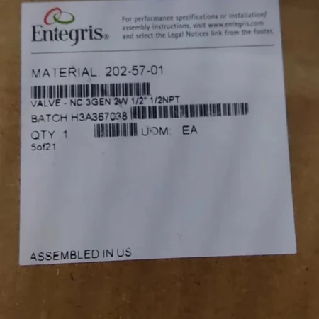Entegris 202-57-01 Model: Efficient Pneumatic Diaphragm Valve