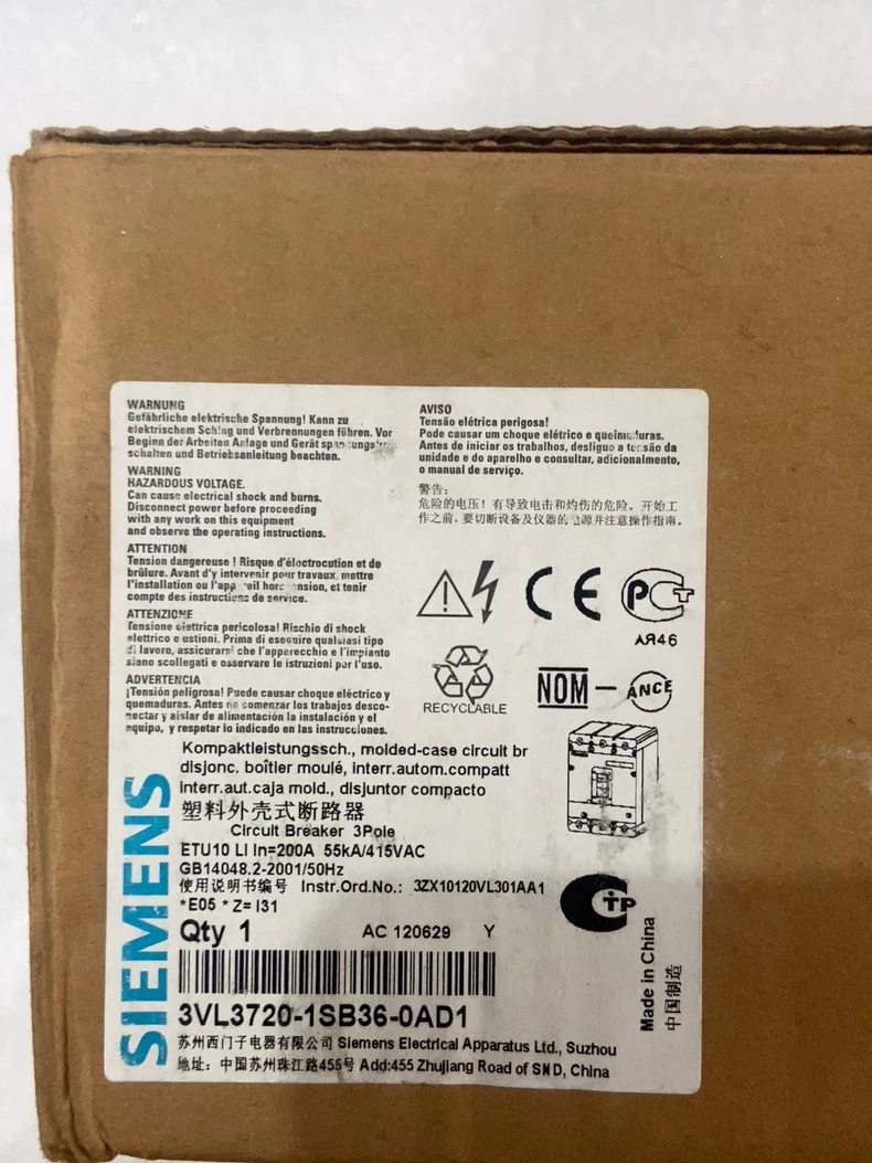 SIEMENS Molded Case Breaker 3VL3720-1SB36-0AD1: Durable Design