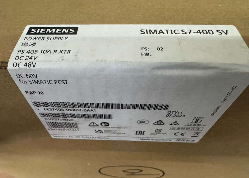 Siemens 6ES7405-0KR02-0AA1 Power Supply Module for Automation 1 Siemens 6ES7405-0KR02-0AA1 Power Supply Module for Automation