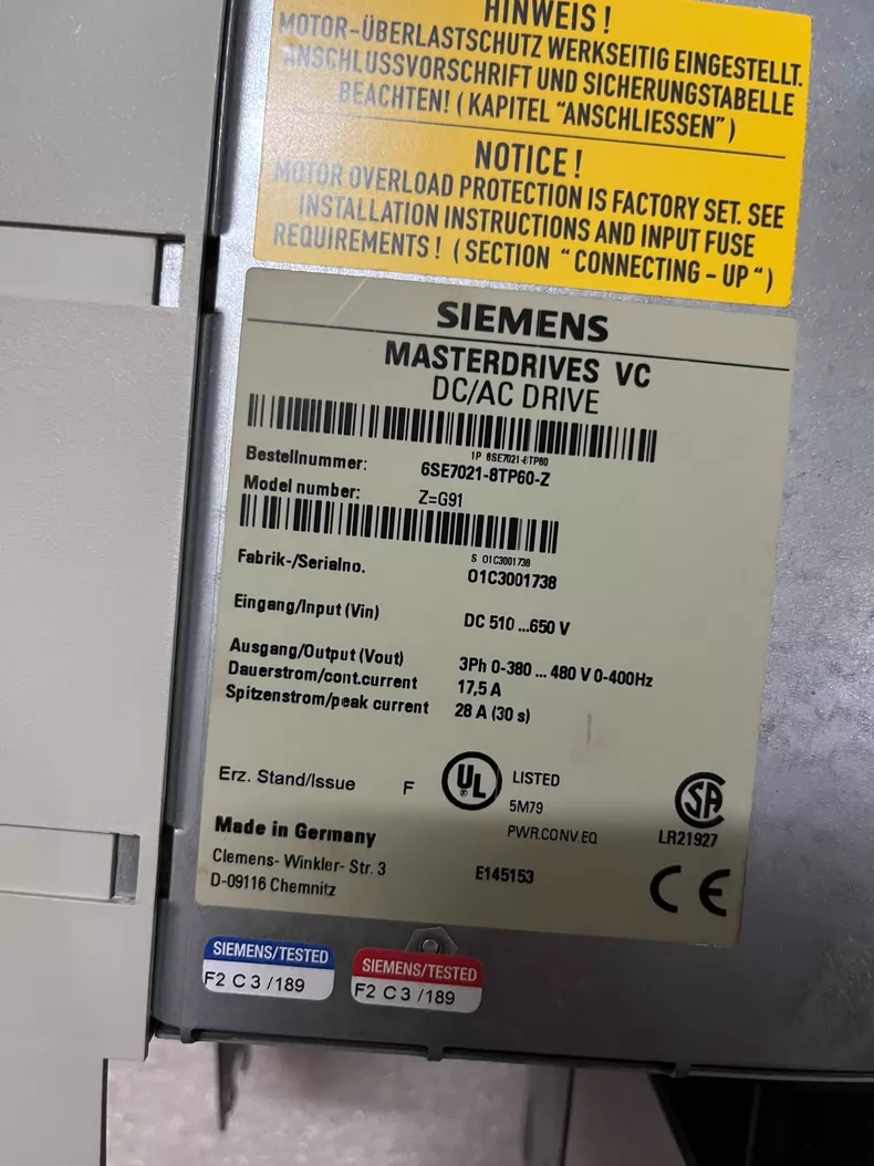 SIEMENS 6SE7021-8TP60-Z AC Drive - Variable Frequency Drive 1 SIEMENS 6SE7021-8TP60-Z AC Drive - Variable Frequency Drive