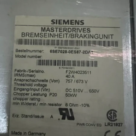 SIEMENS Brake Chopper 6SE7028-0ES87-2DA1 Efficient Control