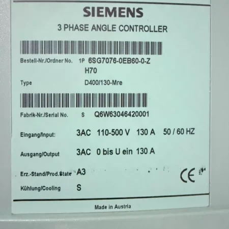 Siemens Stator Speed Controller 6SG7076-0EB60 - Reliable