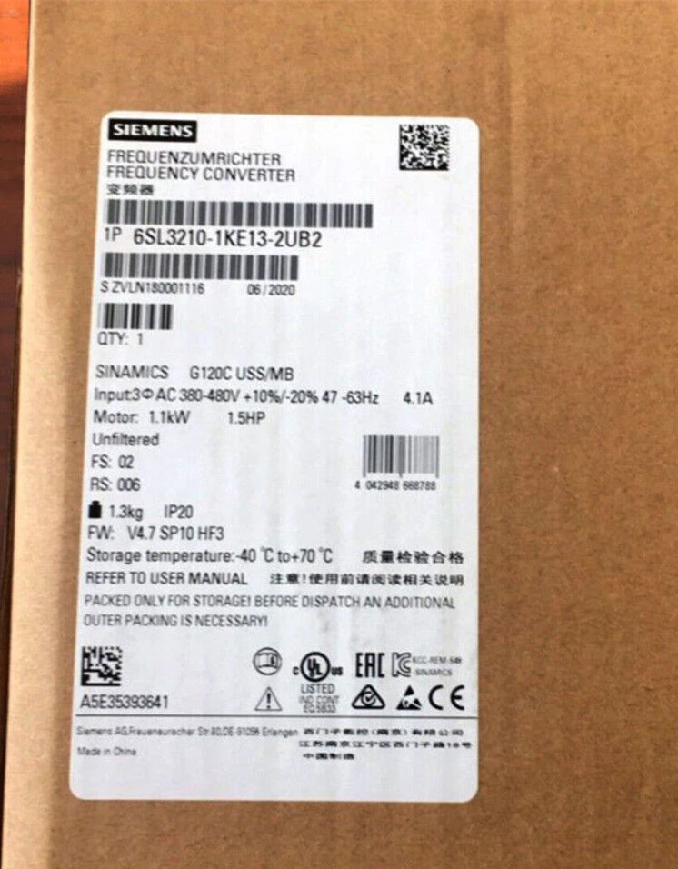 SIEMENS 6SL3210-1KE13-2UB2 Rated Power Inverter Drive 1 6SL3210-1KE13-2UB2