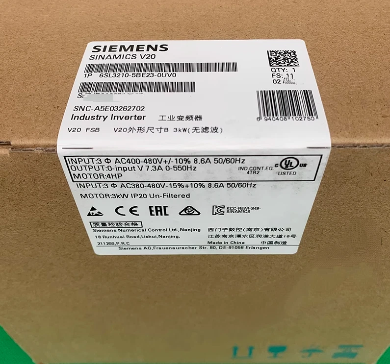 Siemens 6SL3210-5BE23-0UV0 V20 380-480V Inverter 1 6SL3210-5BE23-0UV0