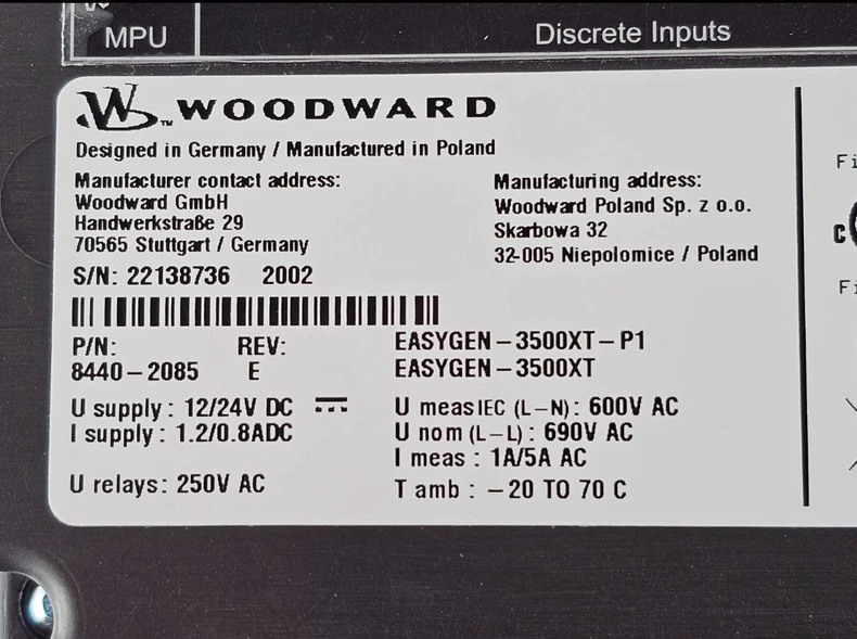 Woodward Genset Controller 8440-2085: Reliable Operation 1 Woodward Genset Controller 8440-2085: Reliable Operation