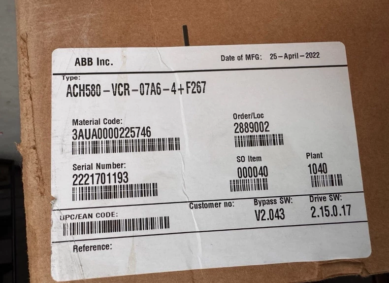 ABB ACH580-VCR-07A6-4+F267 Drive for Variable Speed 1 ABB ACH580-VCR-07A6-4+F267 Drive for Variable Speed