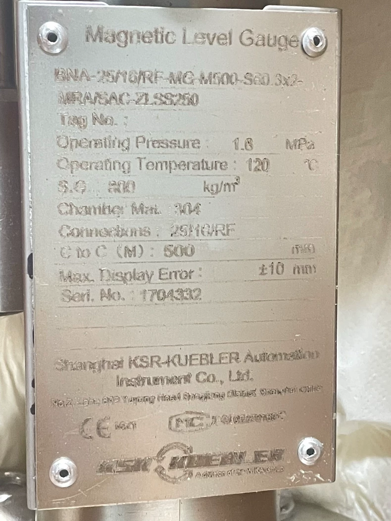KSR KUEBLER BNA-25/16/RF-MG-M500-S60.3x2-MRA/SAC-ZLSS250 Level Gauge 1 KSR KUEBLER BNA-25/16/RF-MG-M500-S60.3x2-MRA/SAC-ZLSS250 Level Gauge