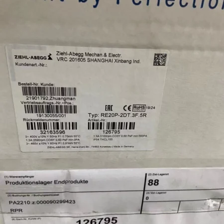 Ziehl-Abegg Centrifugal Fan RE20P-2DT.3F.5R Durable Cooling
