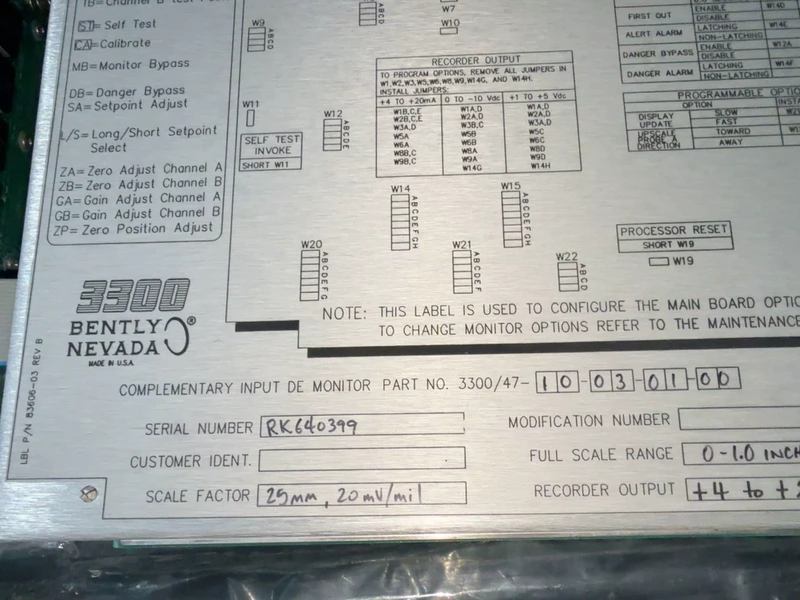 Bently Nevada 3300/47-10-03-01-00 Monitoring Module for Systems 1 Bently Nevada 3300/47-10-03-01-00 Monitoring Module for Systems