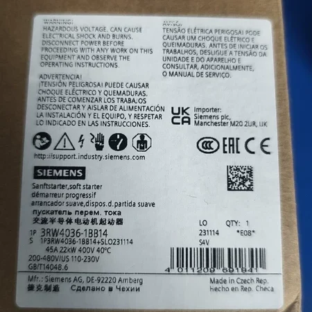 Soft Starter SIEMENS 3RW4036-1BB14 for Motor Control