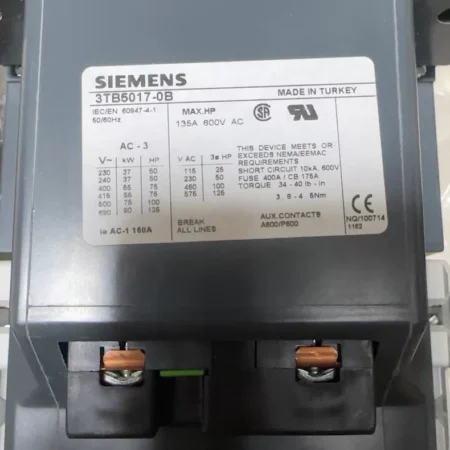 SIEMENS AC Contactor 3TB5017-0BB for Industrial Applications