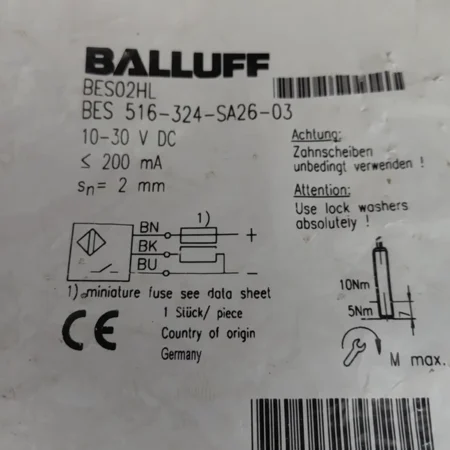 Industrial Proximity Sensor Balluff BES02HL BES516-324-SA26-03