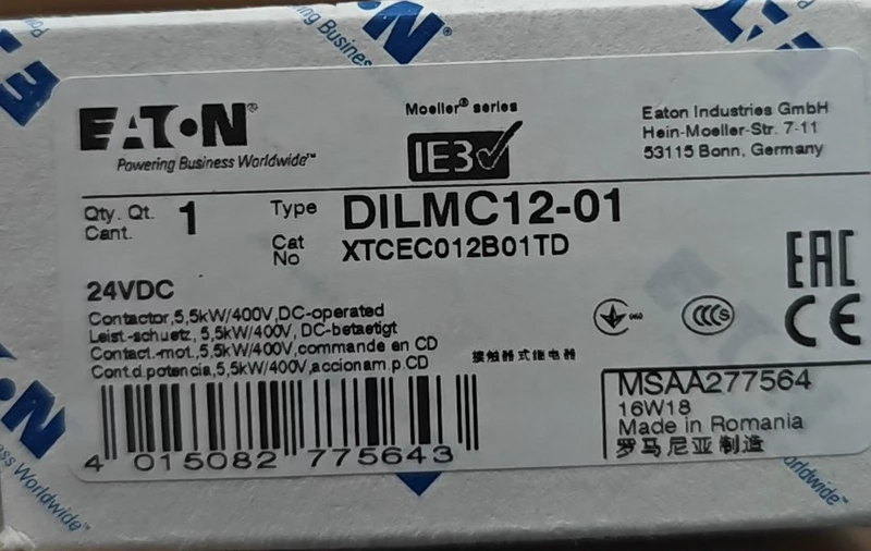 Industrial Contactor EATON/伊顿 DILMC12-01 XTCEC012B01 for Motor Control 1 Industrial Contactor EATON/伊顿 DILMC12-01 XTCEC012B01 for Motor Control