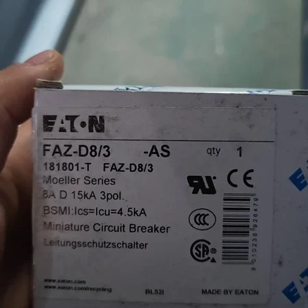Circuit Breaker EATON FAZ-D8/3-AS - Reliable Overcurrent Protection