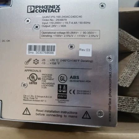 Reliable 24V DC Power Supply Phoenix Contact QUINT-PS-100-240AC/24DC/40