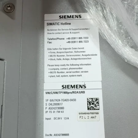 Machine Control Siemens 6AV2124-0JC02-1AX0 HMI Display