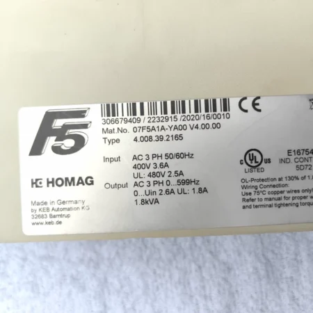 HOMAG 07F5A1A‐YA00 4.008.39.2165 for CNC Wood Machining