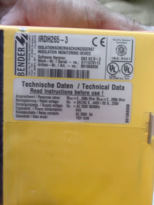 Bender IRDH265-3 B91068008 Insulation Monitor 2 Bender IRDH265-3 B91068008 Insulation Monitor - Image 2
