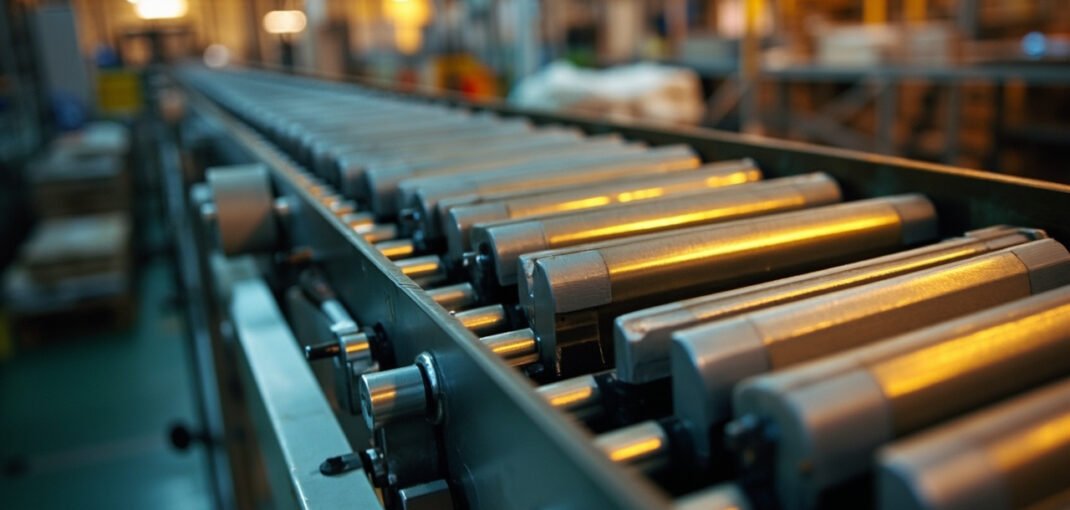 Polyurethane timing belt on aluminum pulleys in a conveyor drive system