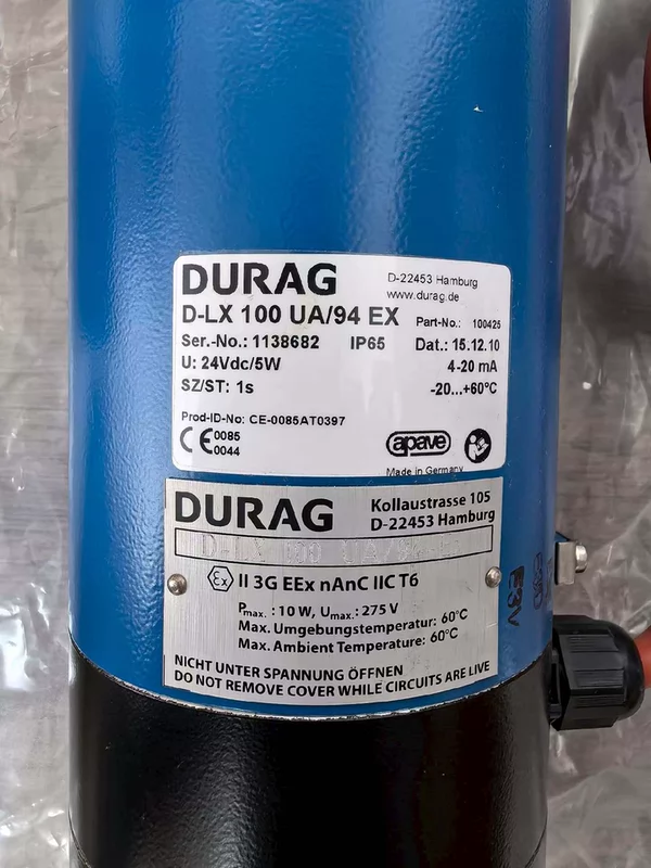 Boiler Burner Safety Flame Detection DURAG D-LX100 UA/94 EX 1 Boiler Burner Safety Flame Detection DURAG D-LX100 UA/94 EX