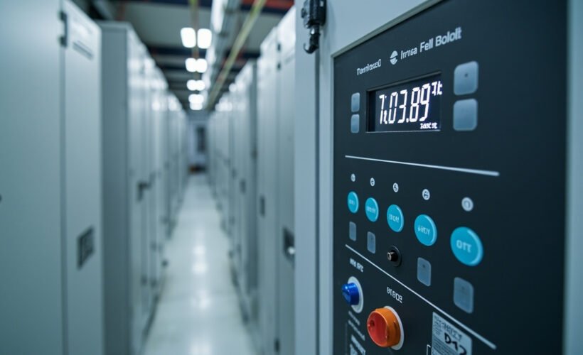 ABB power factor correction controller with capacitor bank in electrical distribution room